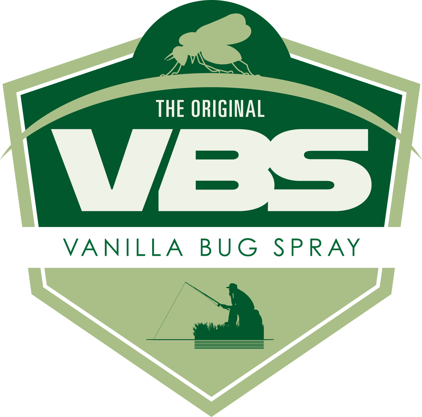 Logo for Vanilla Bug Spray with text and illustrations on a green background