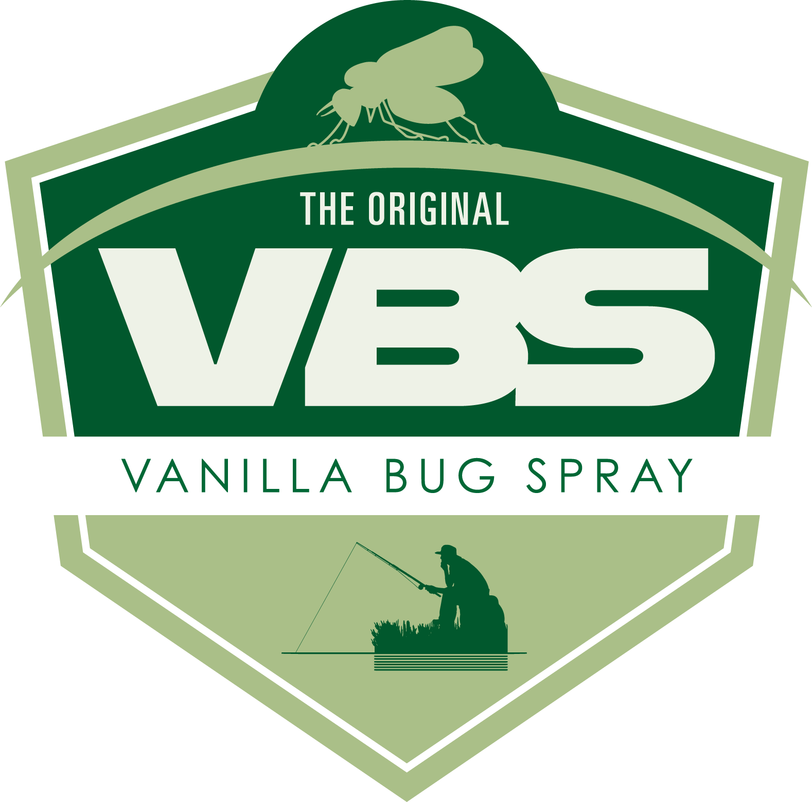 Logo for Vanilla Bug Spray with text and illustrations on a green background